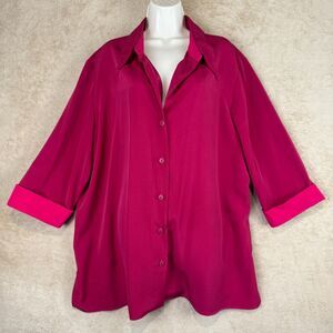 VTG Brownstone Studio Top Womens 2XL Pink Red Button Up Tunic Blouse USA Made‎